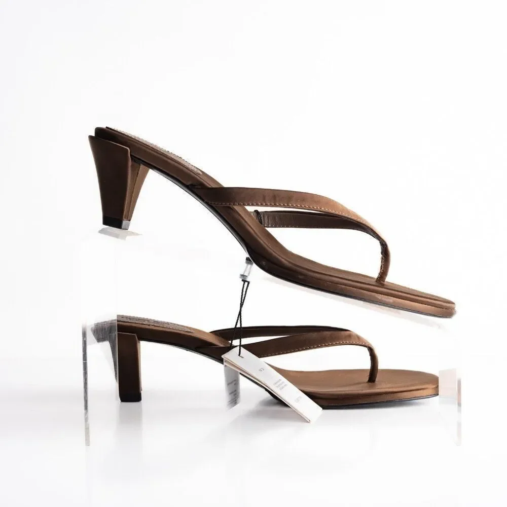 Massimo Dutti Womens Satin Heeled Sandals Copper Bronze US 8 EU 39 NWB LimitedEd - Picture 7 of 9